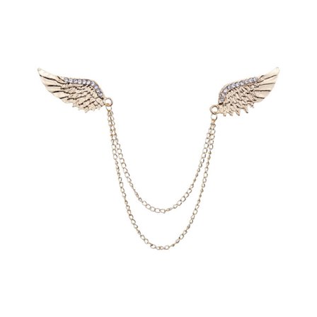 Modevingar Guld Silver Krage Kostym Skjorta Glänsande Kedja Hals Nål Brosch Gåva