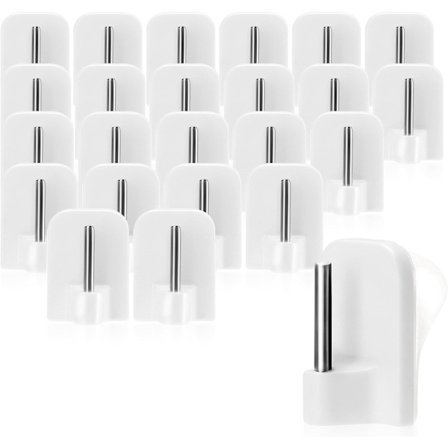 24 stk. Selvklæbende Gardin Kroge til Gardinstænger, Klæbende Vindue Kroge, Vindue Kroge - Hvid