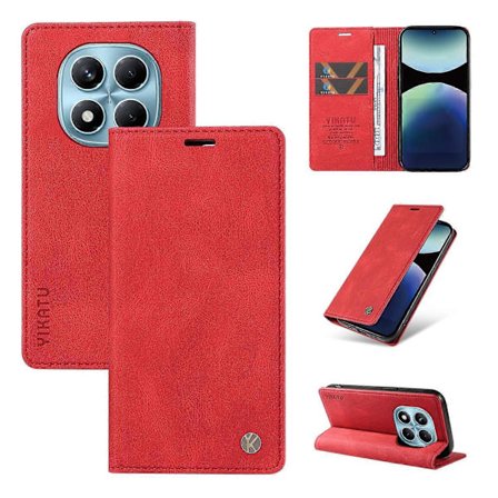 Kompatibel med Xiaomi Redmi Note 14 Pro 4G Skinnveske YIKATU YK-004 Skin-Touch Lommebokveske Rød