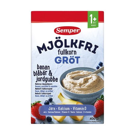 Semper Mælkefri Grød Fuldkorn Banan, Blåbær og Jordbær 400 g, Helse & Madvarer, Madvarer, Grød