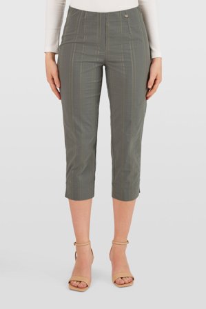 Robell - Marie Capri Bukser - Mørk Oliven - Straight Fit / Elastik i Taljen