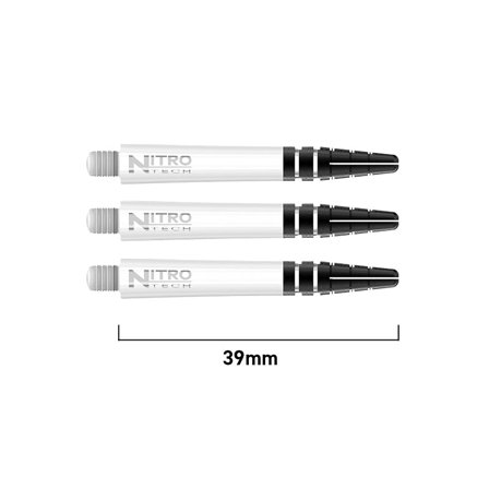 Red Dragon Darts Nitrotech Shafts 39mm - White/Black - 3 Sets (9) - Polycarbonate - Professional Dart Shafts