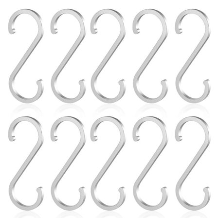 10 st förtjockade S-formade krokar i rymdaluminium (Extra stor storlek, glansiga S-krokar) s