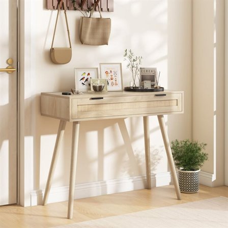 Konsolbord med skuffe - Rattan/Træ