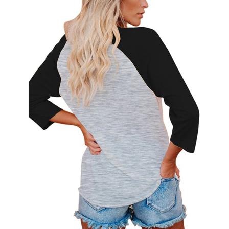 T-shirt Bomullsblandning Med Rund Hals Rund Hals Toppar 3/4 Ärm
