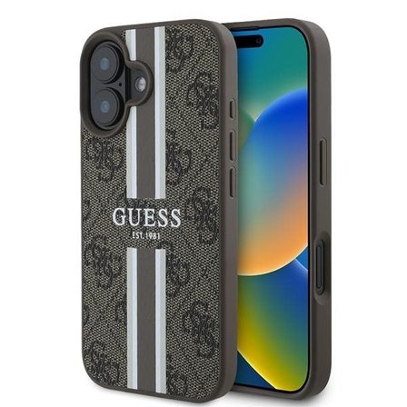 Guess 4G MagSafe-etui med trykte striper iPhone 16 Plus - brunt