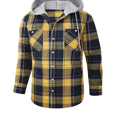 Hettegenser i rutete stoff for menn, langarmet skjorte med lommer, knappestolpe, rutete skjortejakke, flanellskjorte