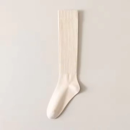 Beige; One size-Tykkere varme damesokker til efterår og vinter med sidestriber, moderne og komfortabelt design, høj model til hverdagsbrug, 5 stk.