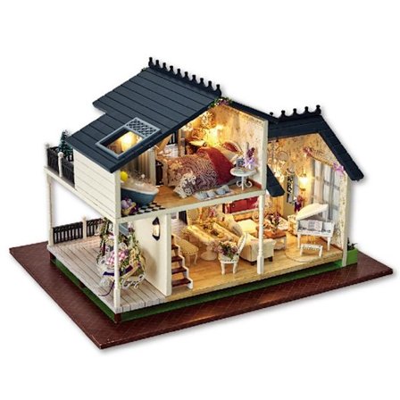 Miniatyr dukkehusvilla i tre - DIY-montering dekorativt ornament for barn