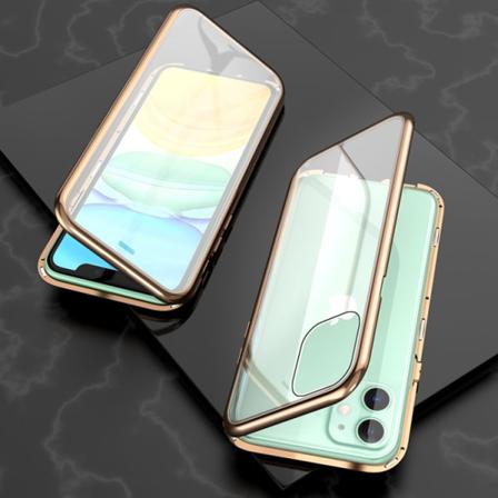 Iphone 11 Skal Magnetiskt I Härdat Glas Guld