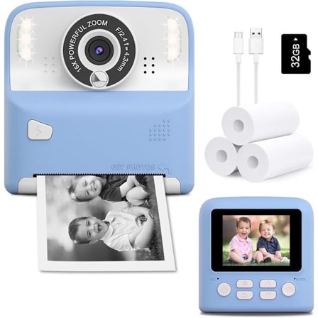 Amzelas Barnkamera Instant Print Foton Jul Födelsedagspresenter HD Digital Videokameror för Småbarn Bärbar med 32 GB-kort
