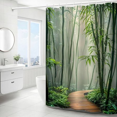 Badeforhæng med mønster, vandtæt og lugtfri, lavet af polyester