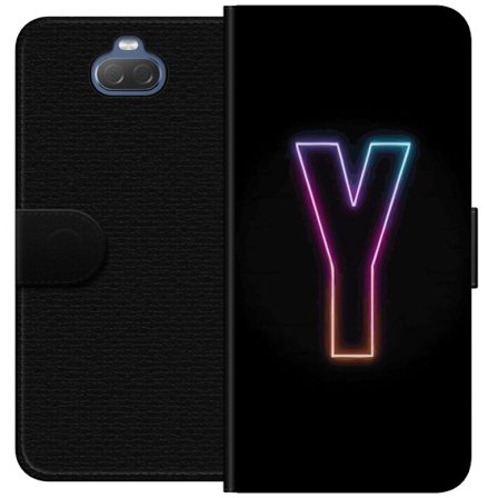 Yhteensopiva Lompakkokotelo Sony Sony Xperia 10 Minimalistinen neonkirjain Y värinvaihtuvassa valossa mustaa taustaa vasten