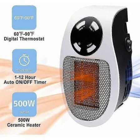 500 Watt Keramisk Fläktvärmare Mini Fläktvärmare Ekonomisk Bärbar Fläktvärmare med Uttag med Termostat och M