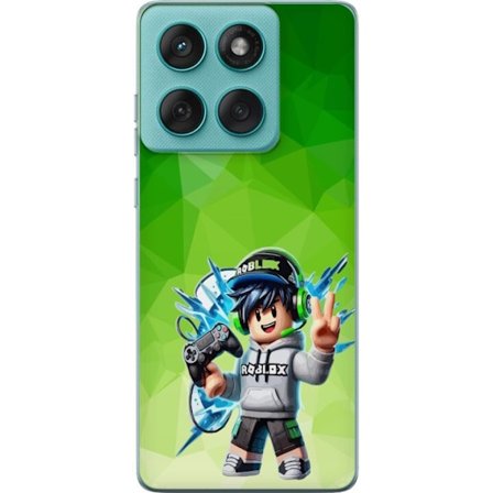Kompatibelt Mobildeksel til Motorola Edge 60 Fusion Roblox-inspirert gamerfigur med headset, håndkontroll og energiske effekter mot grønn bakgrunn