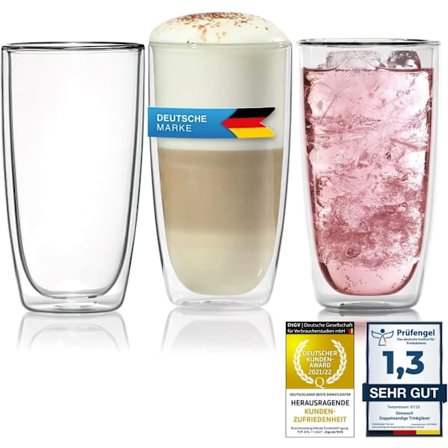 Dubbelväggig vattenkopp, 450ml vattenkopp, latte macchiato-kopp, hög kopp