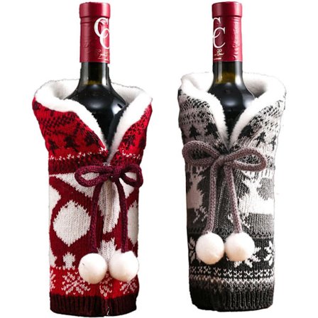 Håndlavet flaskeholder, strikket sweater vinflaskepose, jule vinflaskeholder dekoration