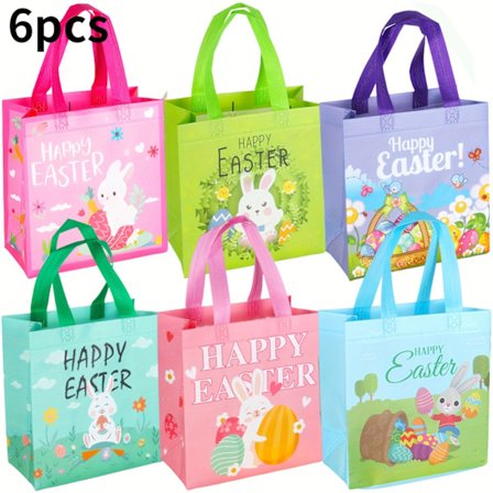 6/12 kpl Uudelleenkäytettäviä pääsiäislahjakasseja kahvoilla - 6 ainutlaatuista mallia kuitukangasta pääsiäismunien etsintäkasseja, 22,86x10,92x21. [