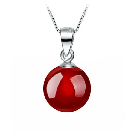 Red imitation pearl necklace - Silver color