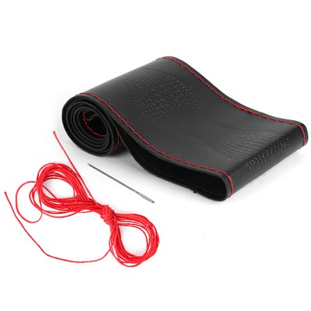 38cm 15 tum Läderrattöverdrag Universal DIY Präglingsnålar & Trådset Bilinredning (Svart Röd)