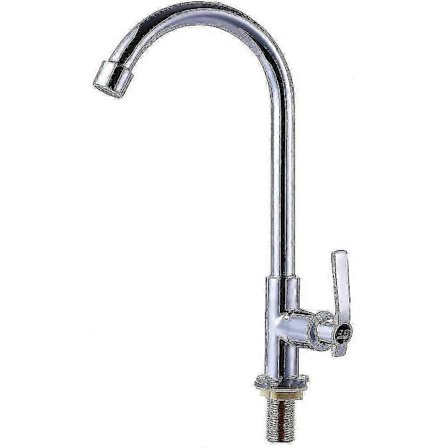 Koldtvandshaner til vask, enkelt håndtag, et hul, høj bue, dækmonteret barhane i rustfrit stål