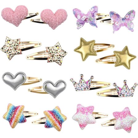 8 par/16 pak hårklemmer til piger, stjerne/krone/hjerte/sommerfugleformede børnehårspænder, søde ha