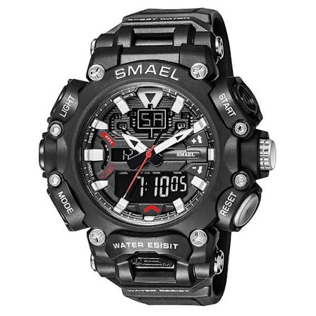 Smael Watch Herr Digital Quartz Double Display Klockor Ungdom Militär Herr Vattentät stoppur Väckarklocka Man Cool Hour