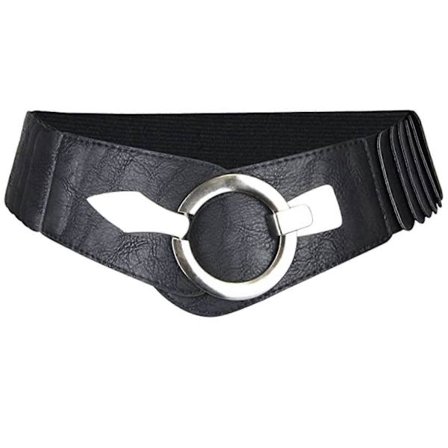 Bredt Elastisk Belte Dame Allsidig Ensfarget Stretch Kjolebelte Kunstskinn Legeringsspenne Midjebelte (FMY) Svart