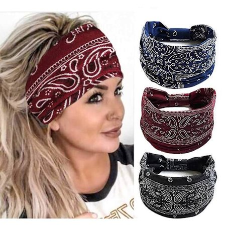 Dhrs Boho Bandeau Pandebånd Bred Knude Hår tørklæde Hårbånd Elastisk Turban Tyk Hoved Wrap Stret