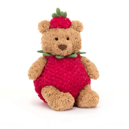 Jellycat Bartholomew Teddybjørn Plysj | 28 cm | Jordbær Bjørn Tema | Barnegave Jordbær Bjørn