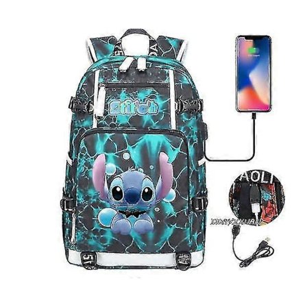 Lilo og Stitch skolesekk kapasitet ryggsekk gutter og jenter USB-lading reise stor laptop college student skolesekk skolesekk