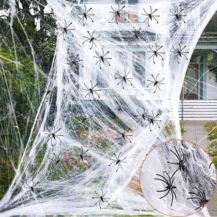 300g Halloween Spindelvæv Dekorationer med 100 Falske Edderkopper