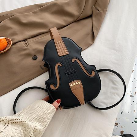 Dam tjej ryggsäck axelväska skolväska Trendiga Väskor Orgel Gitarr Crossbody Bag Personlighet Violin Vintage Black