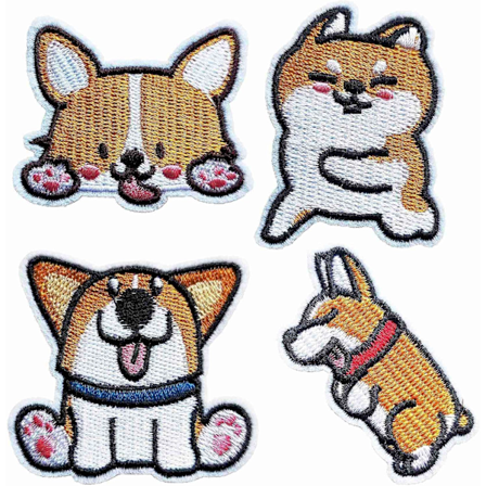 Rolig Stryk-på Hundlapp, Söt Sittande Hoppande Corgi Hundtass Stryk På/Sy På Lapp, Broderad Applikation Reparationslapp DIY Hantverkstillbehör för 