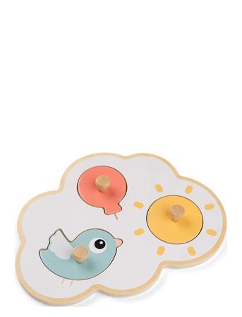 Første Knoppuslespil Happy Clouds Farvemix Toys Puzzles And Games Puzzles Wooden Puzzles Multi/patterned D By Deer