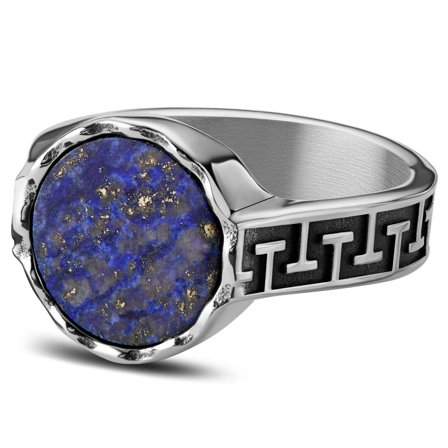 Atlantis | Lapis Lazuli Stainless Steel Signet Ring for Men - Rings with stones