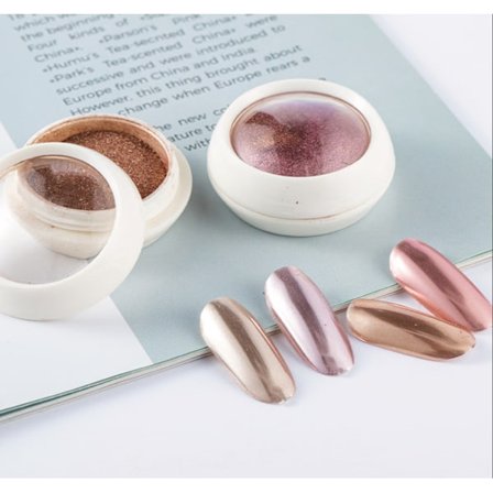 6 kpl Rose Gold -kynsilakkapölyä, Kiiltävä Metalli Peiliefekti, Kromi