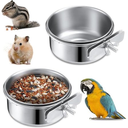 2-pak Fuglebur Foderskåle, Sikre Bolt-On Metalskåle med Holder til Papegøjer, Hamstere og Små Kæledyr, for Nem Mad og Vand