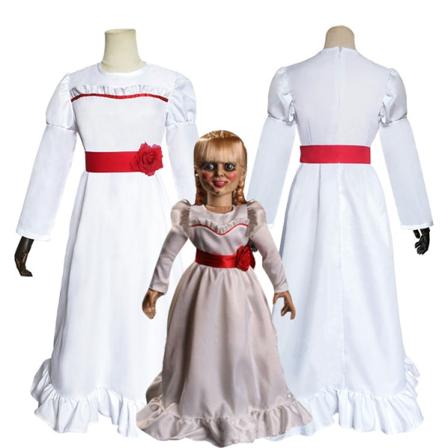 ConjingDoll Annabell Halloween Skrekk Hvit kjole Cosplay-kostyme S
