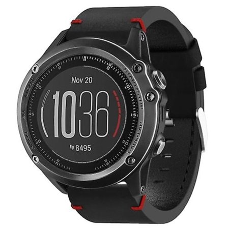 För Garmin Fenix ​​3 Sapphire 26 mm lädersutur stålspänne watch