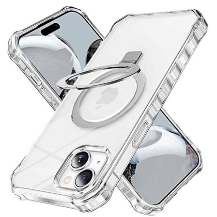 Kompatibel med iPhone 15 Plus Cover med Magnetisk Ringstativ, Fuld Kameralinsebeskytter - Lilla