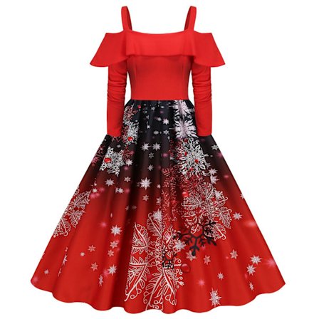 Vinterjulklänning för kvinnor, Fashion Ladies Vintage Julpartyklänning