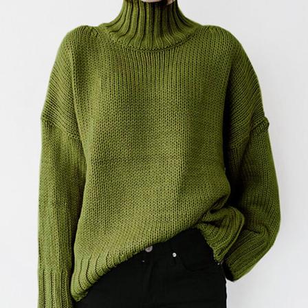 Enfärgade Stickade Tröjor För Damer Turtle Neck Plain Pullover