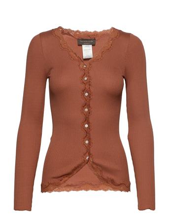 Silk Cardigan W/ Lace Strikket Trøje Cardigan Brun Rosemunde