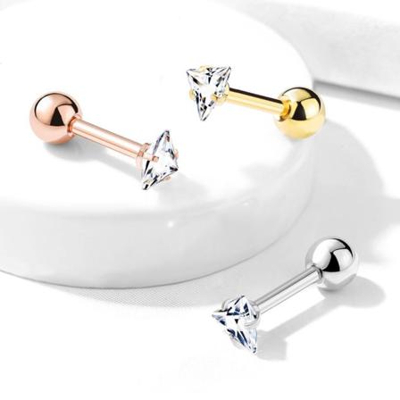 Tragus/cartilage Piercing I Ip-316l Stål 4 Mm, Trekantigt Cz 1 Platinum