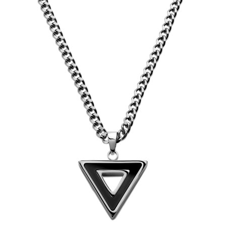 Cruz | Dreieckige Halskette aus silberfarbenem Edelstahl und schwarzem Onyx für Männer - Edelstahlketten