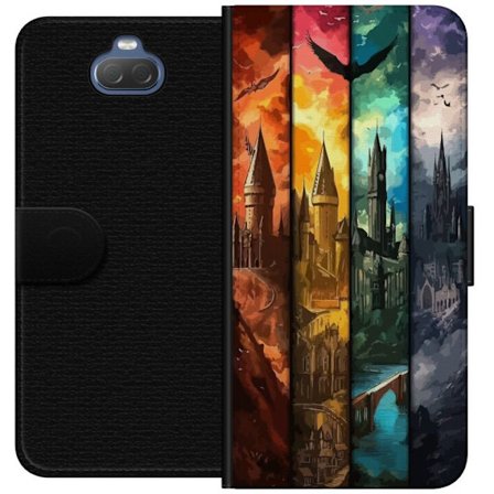 Kompatibel Tegnebogsetui til Sony Sony Xperia 10 Fire magiske slotte i forskellige elementfarver, episk fantasykunst med ild vand luft og mørke i det