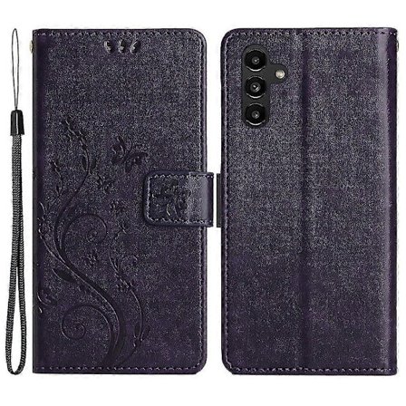 Samsung Galaxy A55 5G perhoskuvioinen nahkakotelo puhelimelle jalustalla ja lompakolla