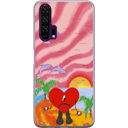 Kompatibel Mobilcover til Honor 20 Pro Bad Bunny i en farverig quiltet jakke med hjertemønster og solbriller i moderne gade stil