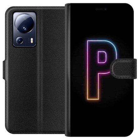 Kompatibel Tegnebogsetui til Xiaomi Xiaomi 13 Lite Minimalistisk neonbogstav P i farvegradient og lyseffekt mod sort baggrund i digital neonstil